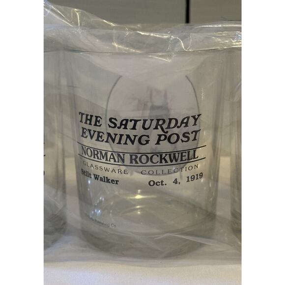 Norman Rockwell The Saturday Evening Post Vintage Set of 4 Rocks Glasses NEW - Picture 8 of 10